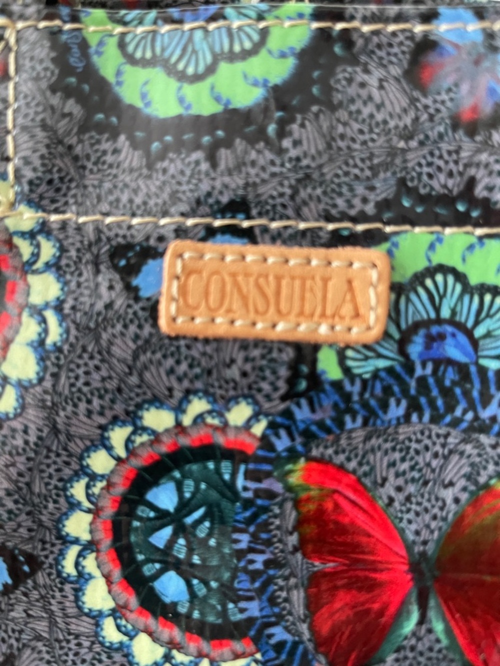 NWOT.. Consuela Mini Glossy Butterfly Tote in Blue, Red and Green - Picture 2 of 7